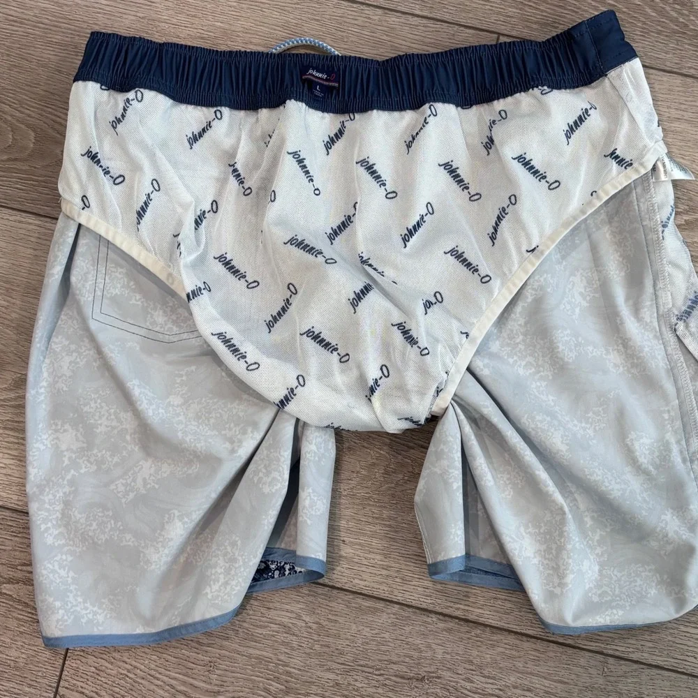 Johnnie-O Swim Trunks Mens Large Blue Wave Print Board Shorts Beachwear Casual
